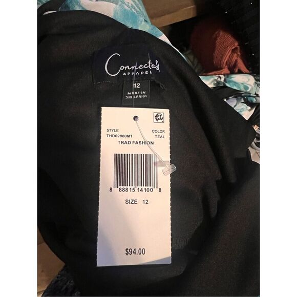 Connected Apparel 12 Ruffle Chest Floral Midi Dress Black Blue Wedding Guest NWT - Picture 13 of 15